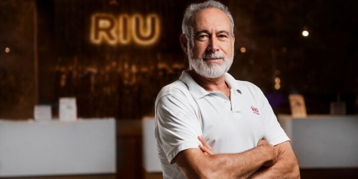 Luis Riu, CEO of RIU Hotels & Resorts, in the lobby of the chain's new hotel complex in Mauritius