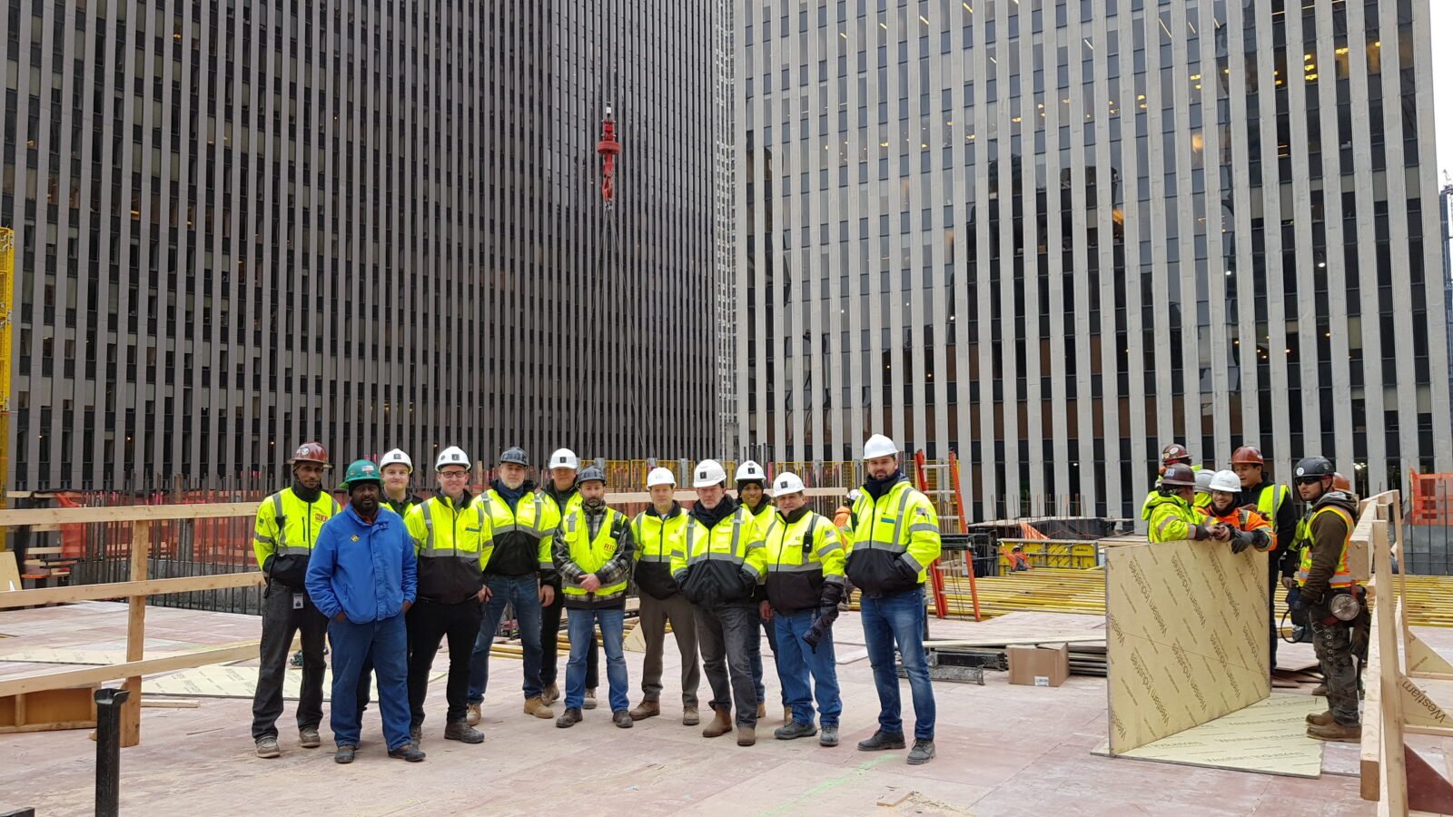 Engineer Jaime Palmer with the construction team at the Hotel Riu Plaza Manhattan Times Square, the second RIU hotel in New York